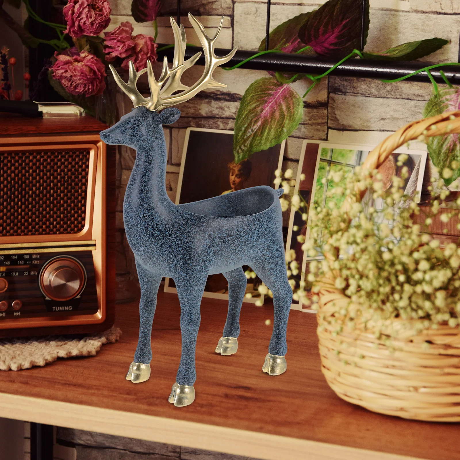 1 قطعة حاوية تخزين قرن الوعل الرخام دائم الراتنج الزخرفية زخرفة حامل سطح المكتب للسلع الصغيرة والمجوهرات