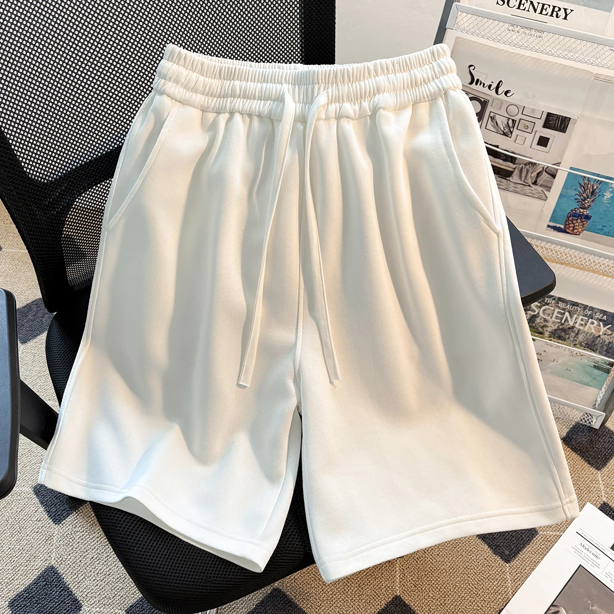 

Men's Summer New Versatile Simple and Casual American Fashion Brand Loose Drawstring Sports Five Quarter Pants