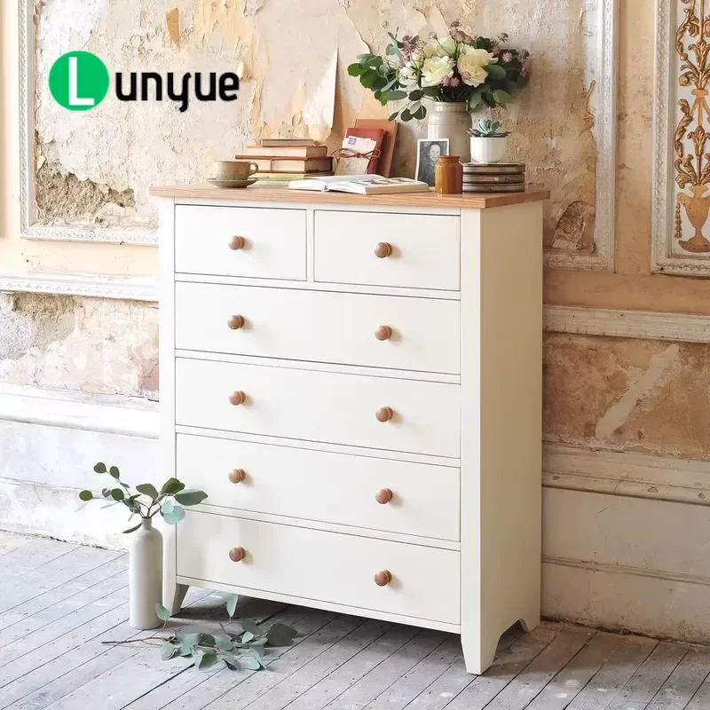 White Oak TV Cabinet 6 Drawers Simple Style Durable Eco Friendly Handmade Multi Purpose Storage Furniture for Apartment