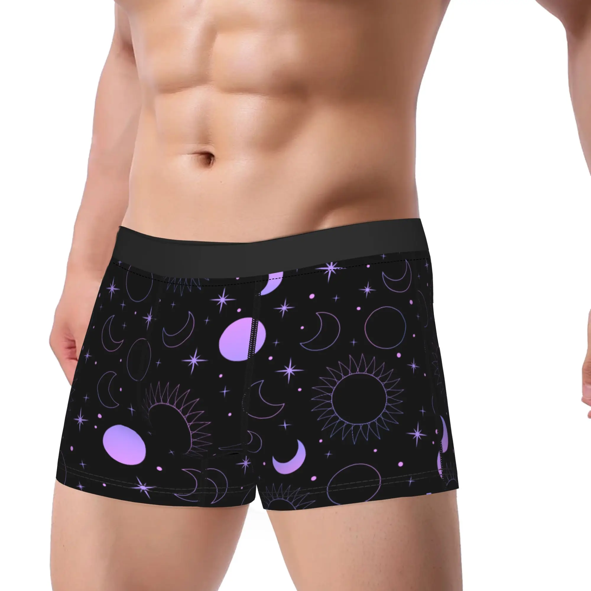 Men Galaxy Space Planets Pattern Long Underwear  Sexy Boxer Briefs Shorts Panties Male Breathable Underpants Plus Size