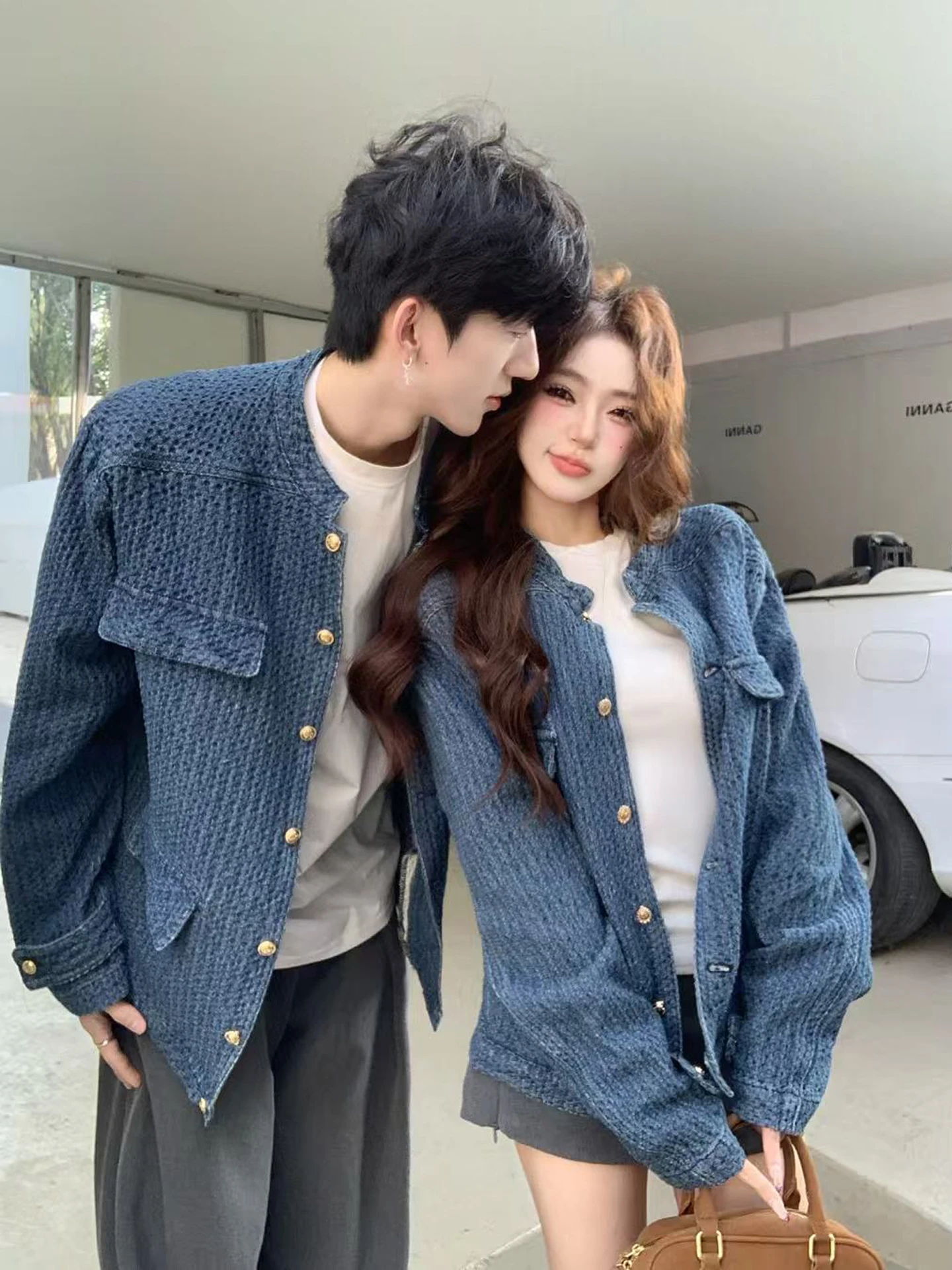 

Couples Spring Casual Loose Fit Denim Jacket Men's Women's Standard Style No Ironing Treatment Daily Wear Outerwear