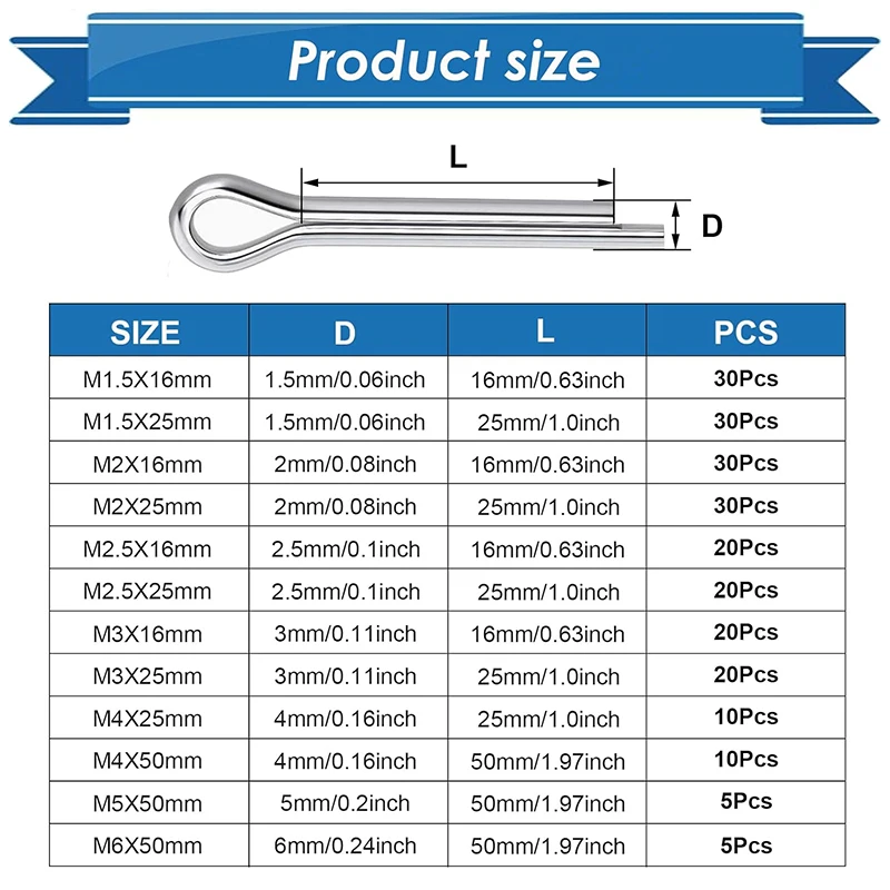 230Pcs Cotter Pin Assortment Kit J - Stainless Steel 12 Sizes Cotter Pin Set for Hitch Pin Lock Systems view 2