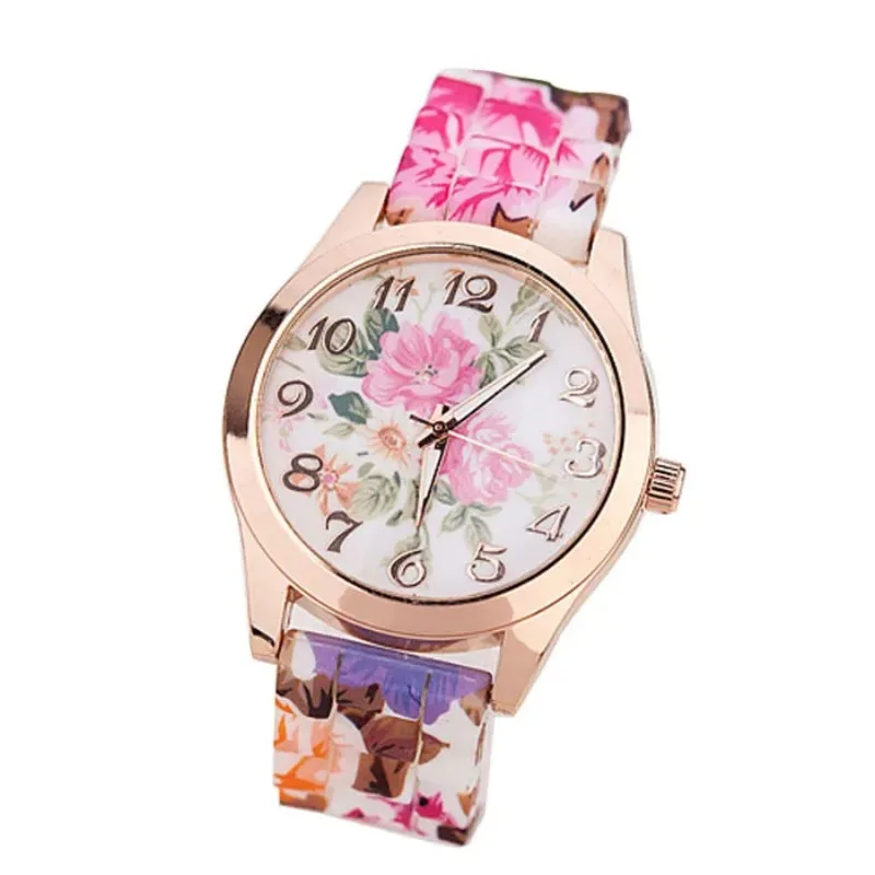 Floral Silicone Strap Women's Watch Large Dial Digital Quartz Movement Wristwatch Multiple Colors Female Clock Relogio Mujer