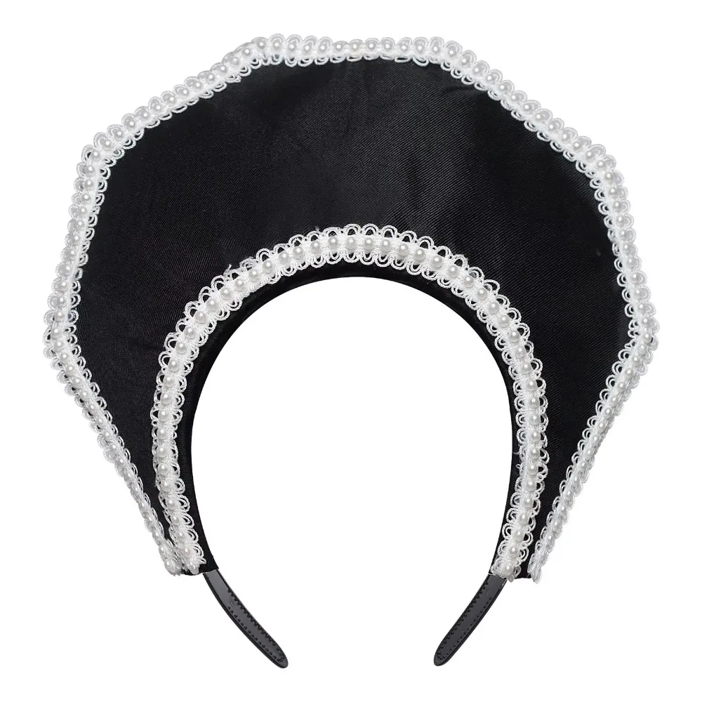 Soft Velvet Crown Headband Elastic Vintage Retro Queen Tiara Faux Pearl Trim Lightweight Baroque Hair Hoop Photoshoot