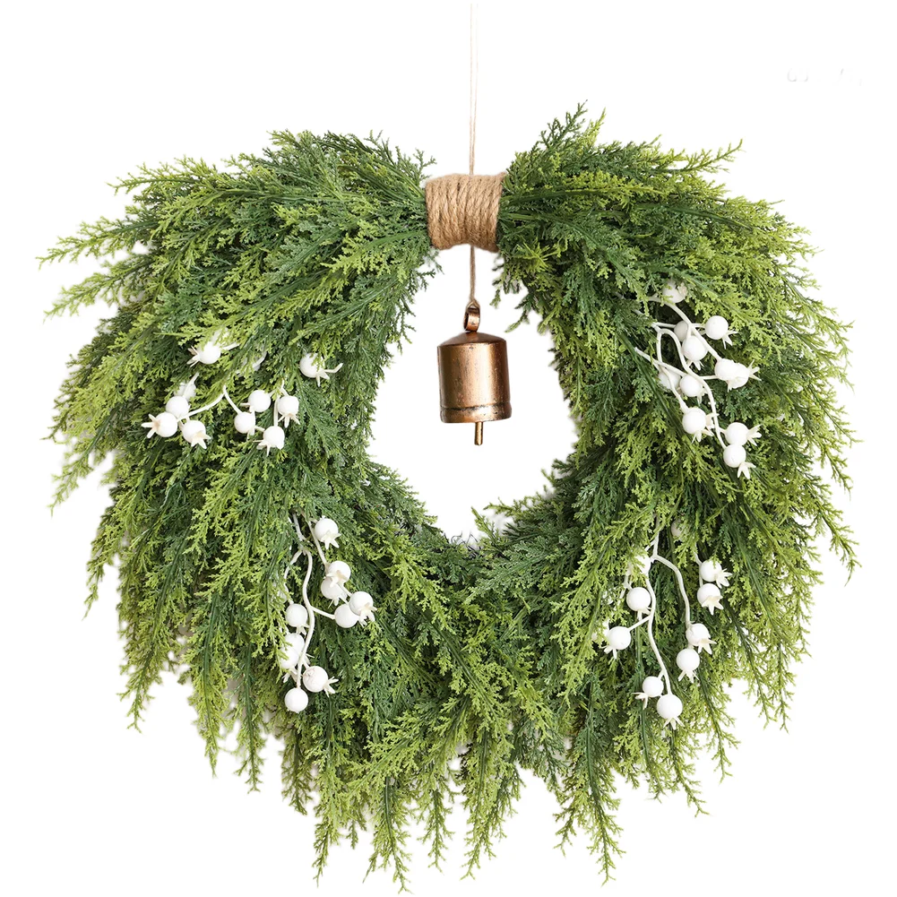 Cedar Branch Wreath 50cm Diameter Soft Plastic Pine Garland for Front Door Decor Farmhouse Minimalist Style Compatible