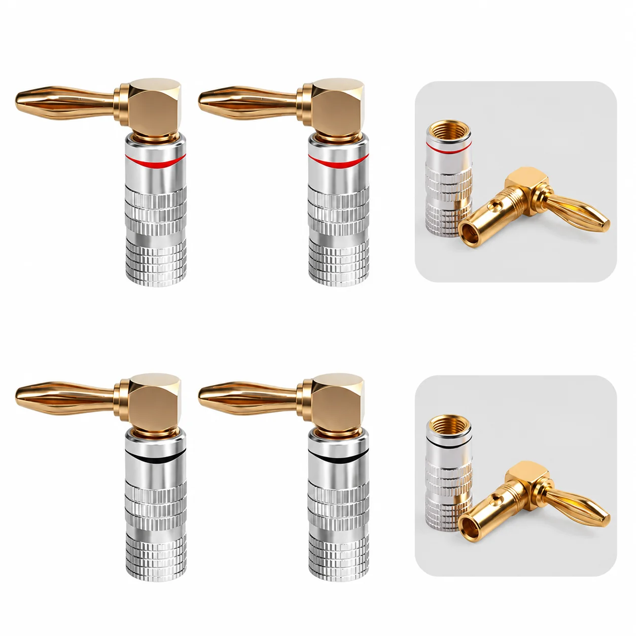 4/8/16PCS 4mm Right Angle Banana Plug Connectors 90 Degree Gold-Plated Screw-Type Audio Speaker Wire Adapter Red Black