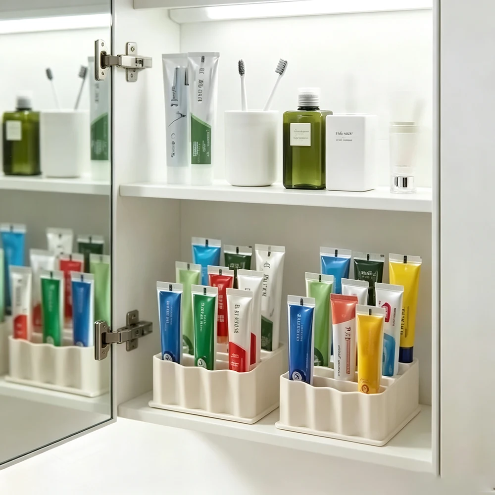 1pcs Wave Shape Silicone Tube Storage Holder Multi Grid Ointment Organizer Box Home Medicine Storage Container
