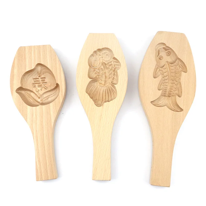 Wooden Hand Pressure Pastry Mold, 3D Longevity Peach, Goldfish Carp, Household Bread, Food Supplement, Biscuits Moulds 582