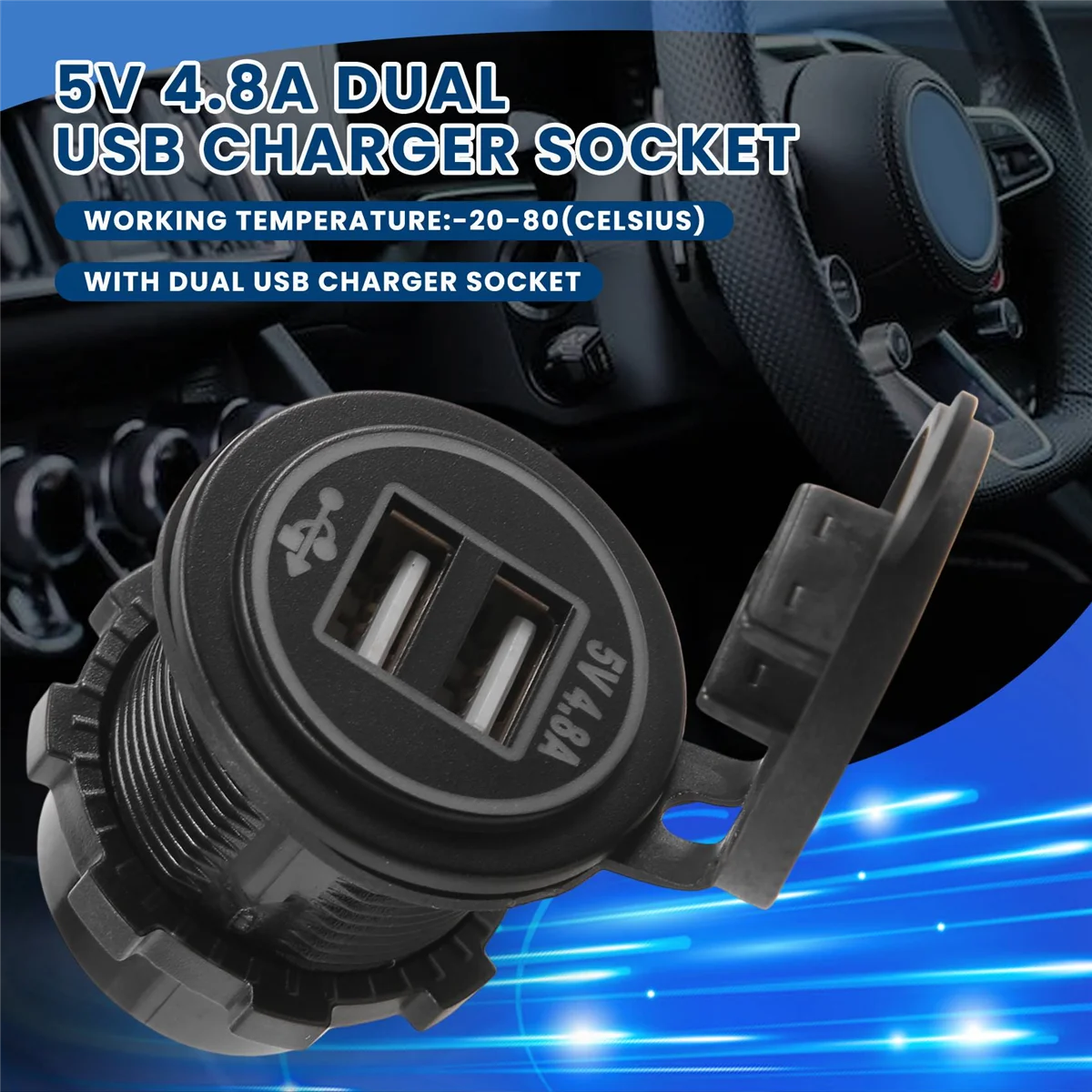 5V 4.8A Dual Usb Charger Socket Adapter Power Socket For 12V 24V Car Ship Rv