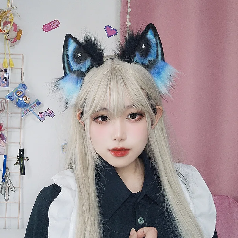 Gothic Cat Ear Hairband Starry Sky Y2K Dark Style Plush Animal Ears Cosplay-Cat Fashion Headband Anime Accessories Gifts Girls