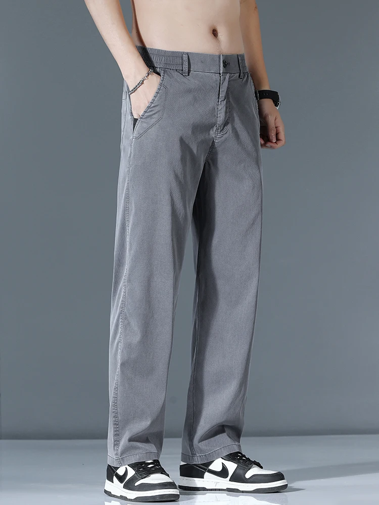 울트라 얇은 리오 셀 패션 느슨한 캐주얼 바지 남성 봄 여름 한국 스트레이트 스트레치 브랜드 바지 남성 의류 와이드 바지