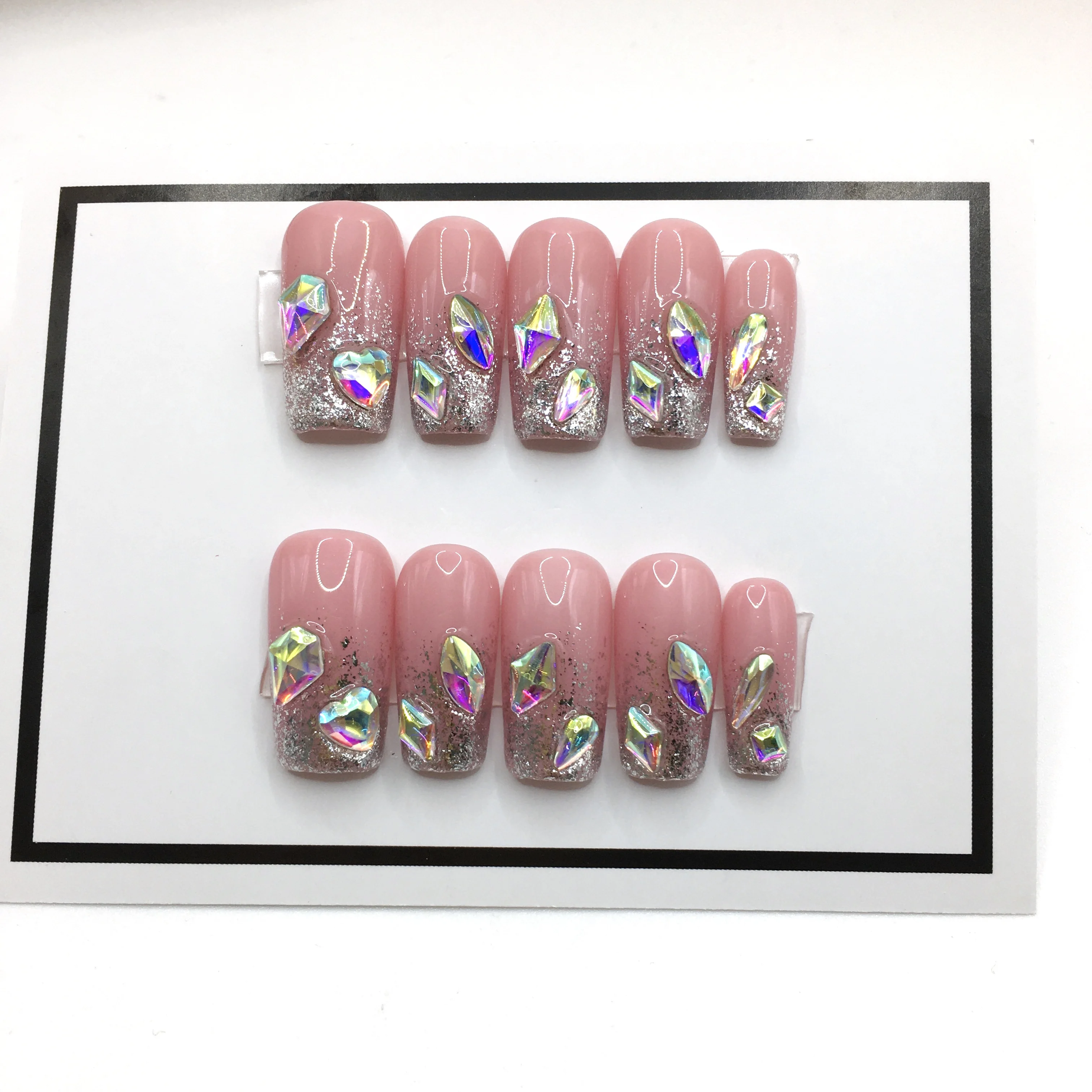 Wholesale Price Luxury Rhinestone false Nails Art Acrylic 100% handmade Fingernails False Nails 10pcs