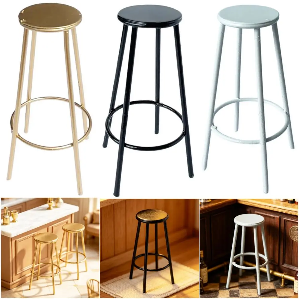 1:12 Scale Dollhouse Simulation Stool Miniature Figurine Alloy Mini Dollhouse Furniture Photo Props Dollhouse Decor