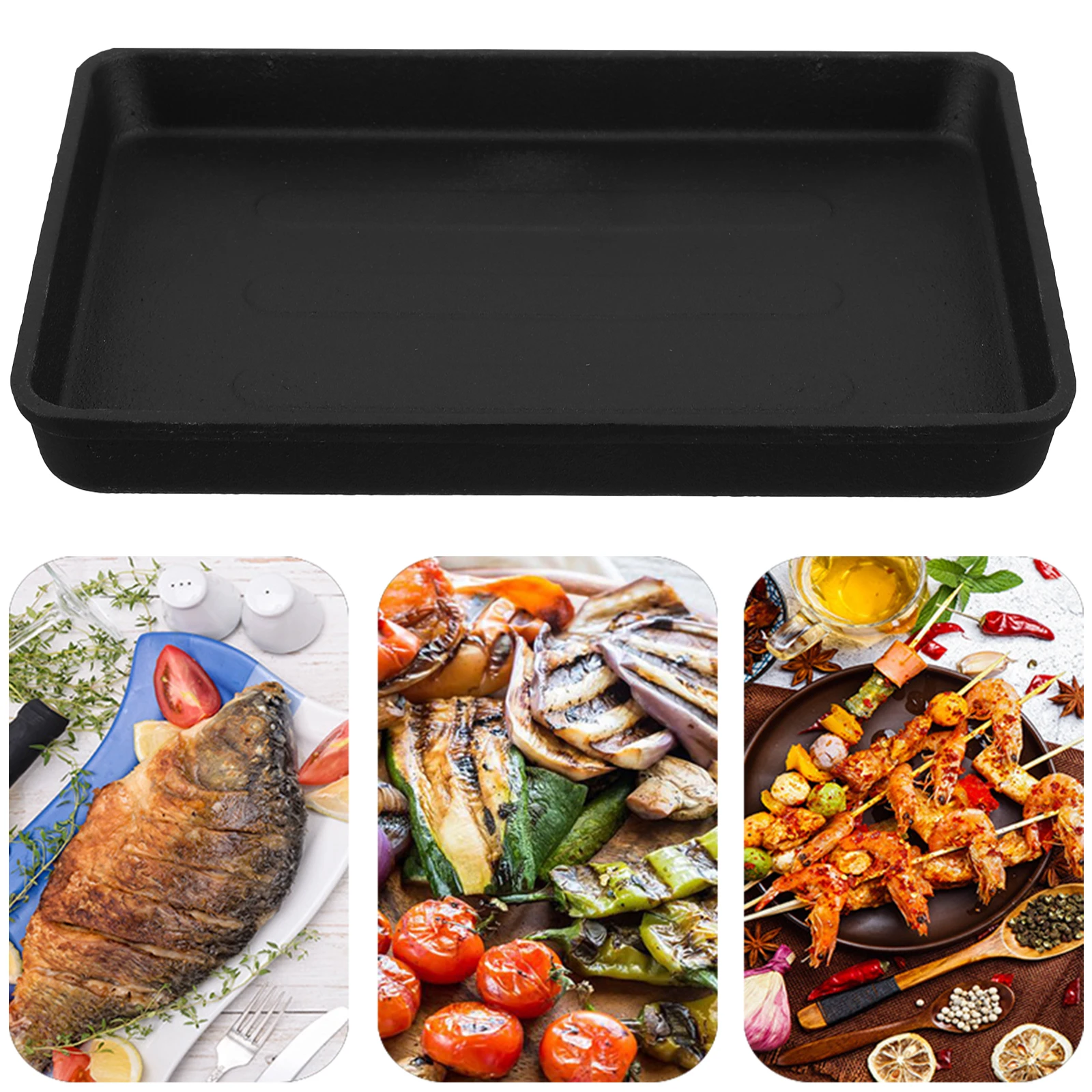 

Thickened Cast Iron Grill Pan Large Cooking Surface Barbecue Plate Stovetop Outdoor BBQ Accessories Roasting Tool