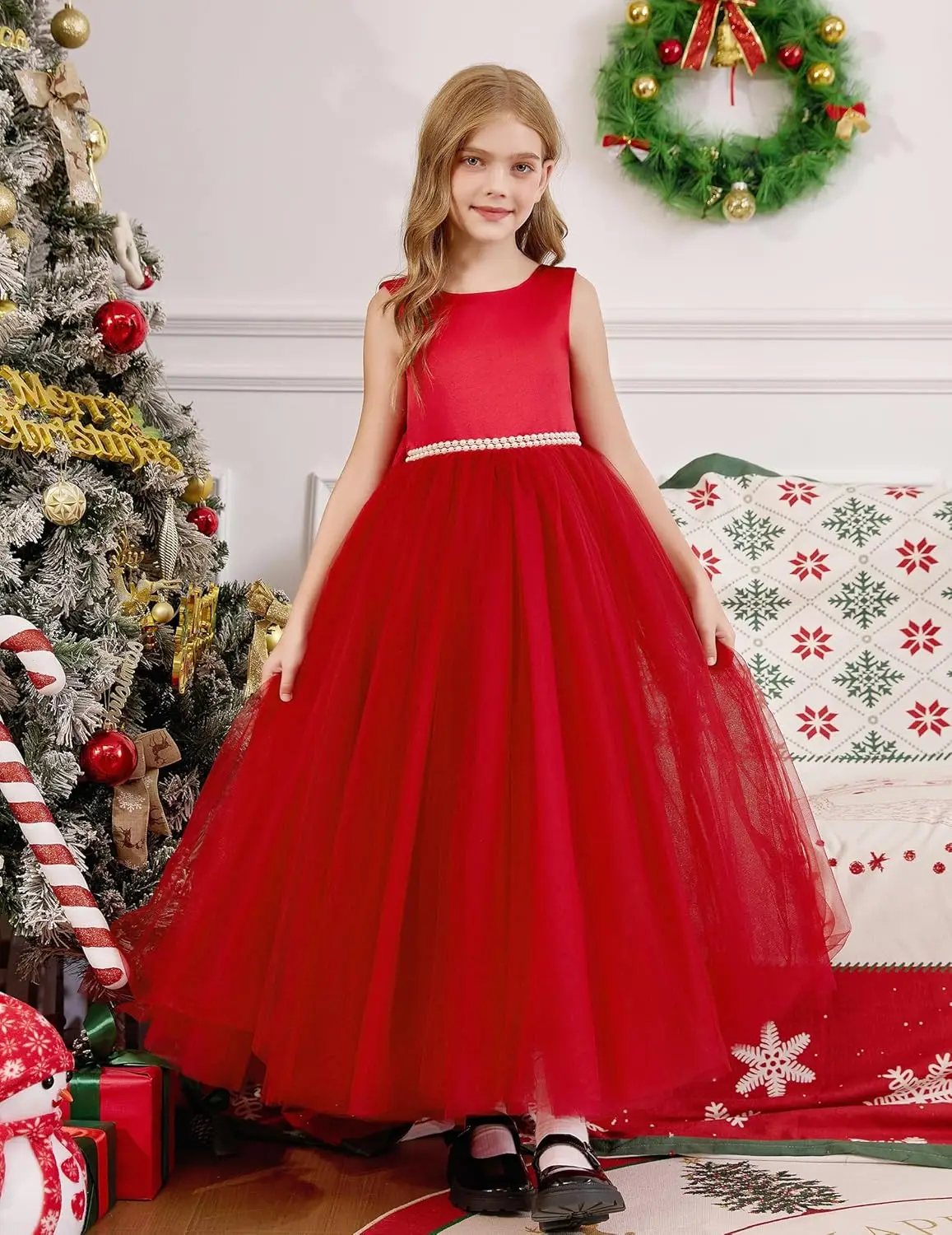 فستان زفاف الأميرة من الشيفون الساتان لفتاة الزهور، فستان كرة لؤلؤية للأطفال مع فيونكة، فساتين مختلفة لحفلات أعياد الميلاد