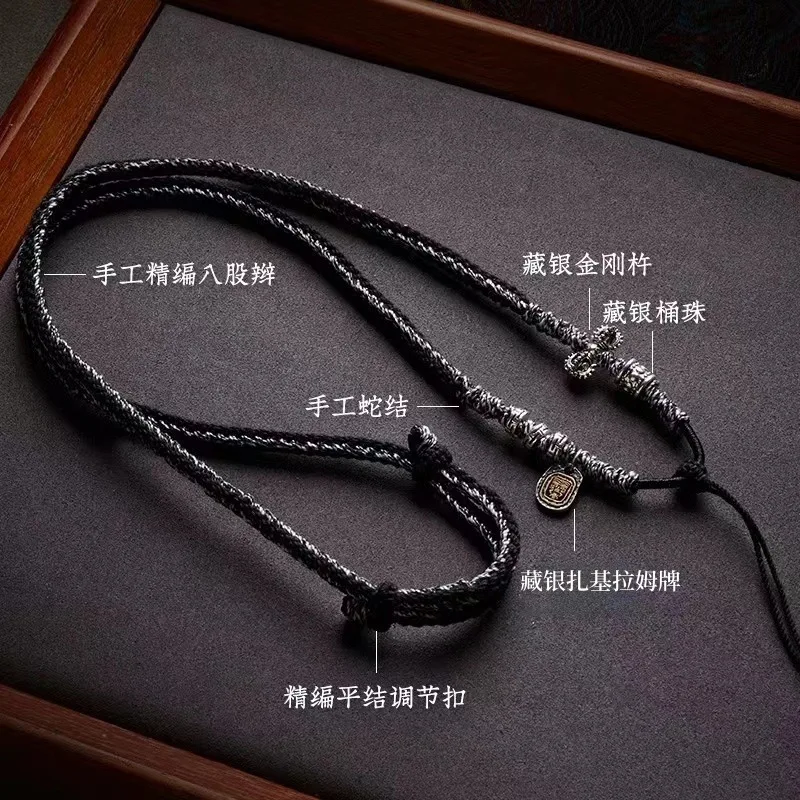 Tibetan Hand Woven Thangka Pendant Buddha Brand Necklace Beeswax Jade Hanging Rope Zhakiram Collarbone Chain  Lucky Jewelry