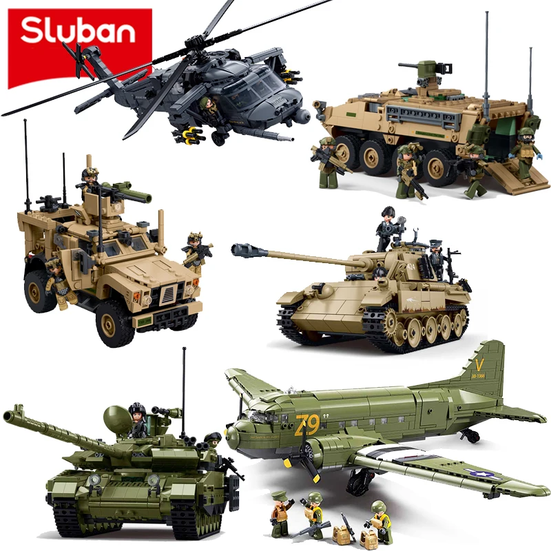 2026 Sluban Militär-Jahresneuheiten Baustein-Sammelset Klassische Panzer, Panzerfahrzeuge, Hubschrauber Modellspielzeug Geschenk