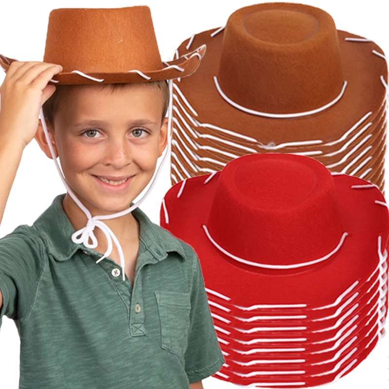 Children Cowboy Felt Woody Hat Adjustable Western Cowgirl Hat Cosplay Costume Holiday Decoration Caps Princess Party Cowgirl Hat