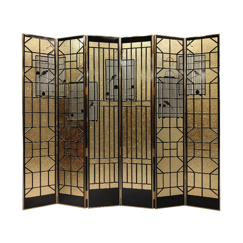 Solid wood screen living room dining room entrance hall partition movable folding screen