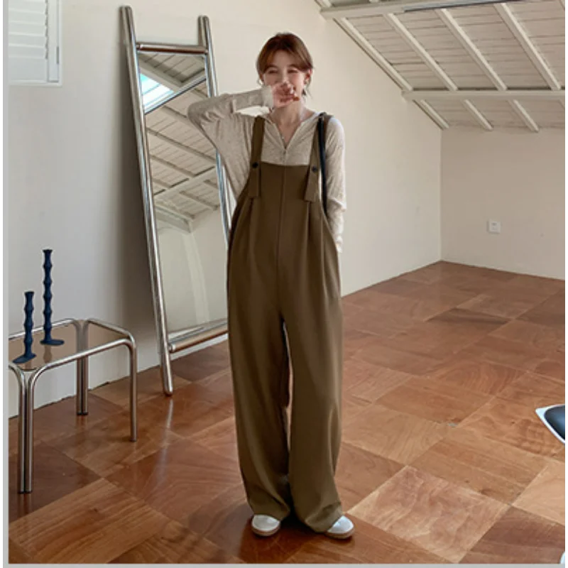 French Khaki Jumpsuits Women Clothes Playsuits Overalls Dungaree Simple Loose Rompers Age-reducing Casual Thin Straight Casual