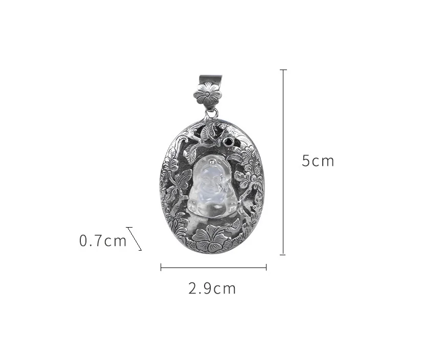 Handmade 925 Silver Crystal Laughing Buddha Statue Pendant Sterling Silver Flower Happy Buddha Amulet Buddhist Good Luck Pendant