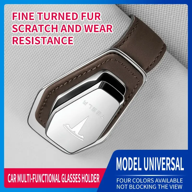 Sunglass holder suitable for Tesla car sunshade - metal leather sunglasses clip and ticket clip - car sunshade accessories