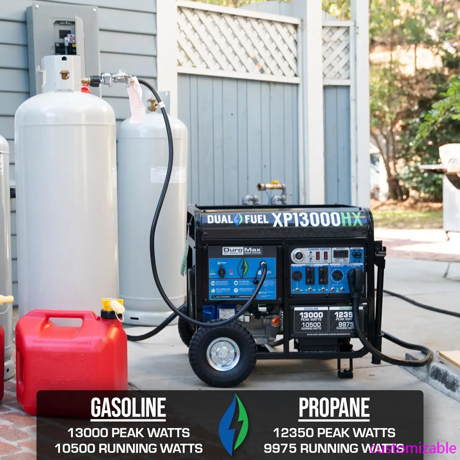 Generador portátil de combustible dual XP13000HX - Alimentado por gas o propano de 13000 vatios - Inicio eléctrico con alerta de CO, aprobado por 50 estados, azul