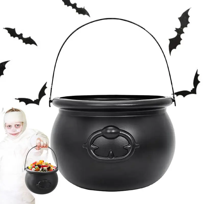 Candy Cauldron Halloween Bucket Witch Basket Plastic Treat Black Pot Bowl Kettle Trick Pumpkin Holder Or Goodie Photo Costume