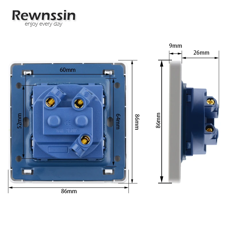 EU Standard Power Socket Wall 86 Type PC Plastic Panel Single Socket Russia Spain 16A 110-250V Electrical Outlets