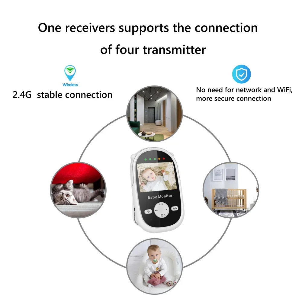 Babystar 2.4 Inch Video Baby Monitor High Resolution Baby Nanny Security Camera Night Vision Temperature Monitoring Babyphone