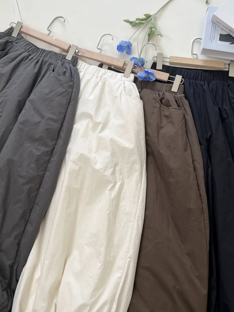 حجم كبير اليابانية Sle واسعة الساق القطن مبطن فانوس السراويل النسائية الشتاء ملابس خارجية ثي السراويل القطنية غير رسمية ملابس المنزل