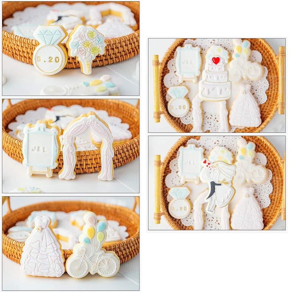 Wedding Groom Bride Birthday Cookie Plunger Cutters Fondant Cake Mold Biscuit Sugarcraft Cake Decorating Tools Cookie Stamp