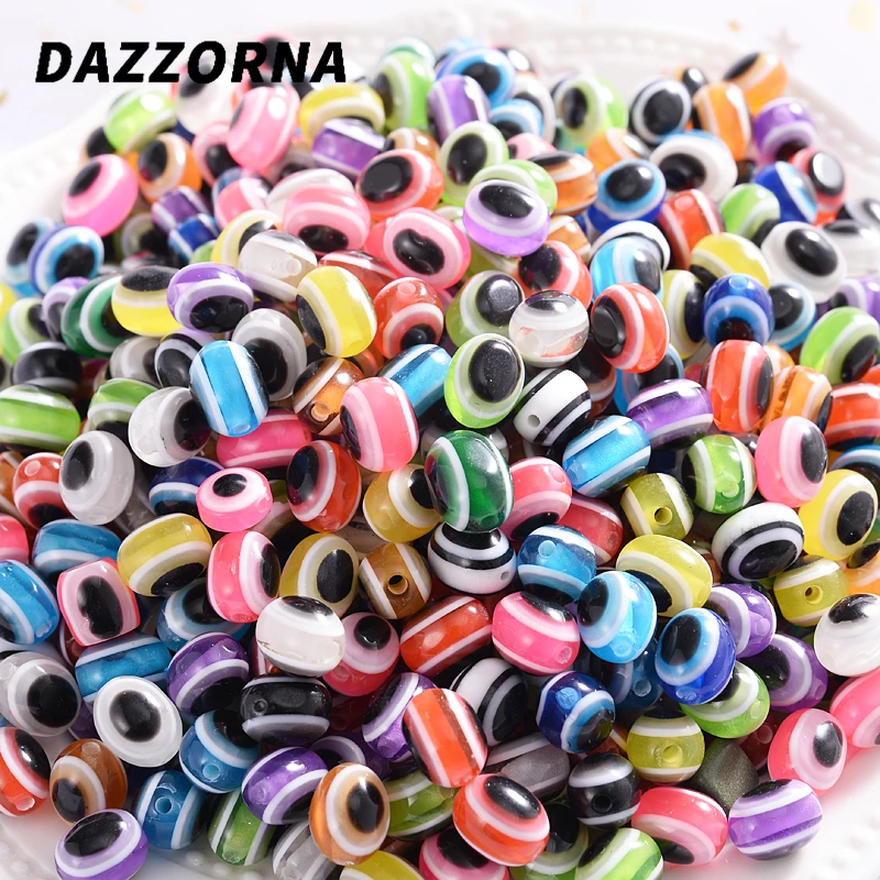 6/8/10mm 50Pcs/Lot Oval Resin Charms Beads Evil Eye Beads Stripe Loose Spacer Beads For DIY Jewelry Making Bracelet Necklace