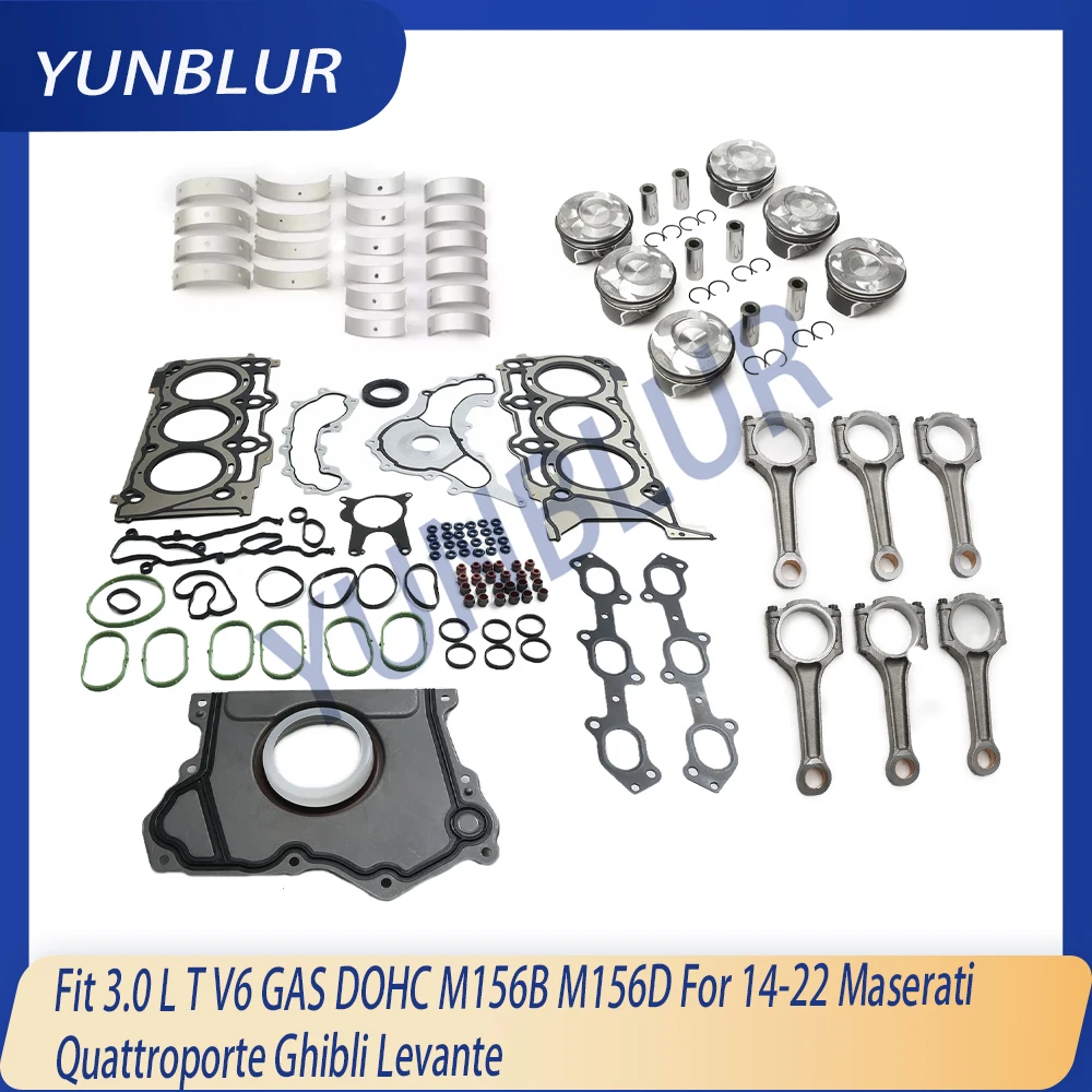 

M156 Reuild Full Gasket Piston & Ring Bearing Con-Rod Kit Fit 3.0 L T V6 GAS DOHC For 14-22 Maserati Quattroporte Ghibli Levante
