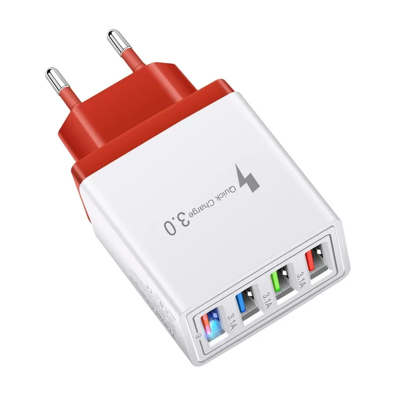 New 4 Ports USB Charger 5V 3.1A USB Wall Power Adapter EU Charger Charging For iPhone XS X Xiaomi Samsung Huawei Phone Charger