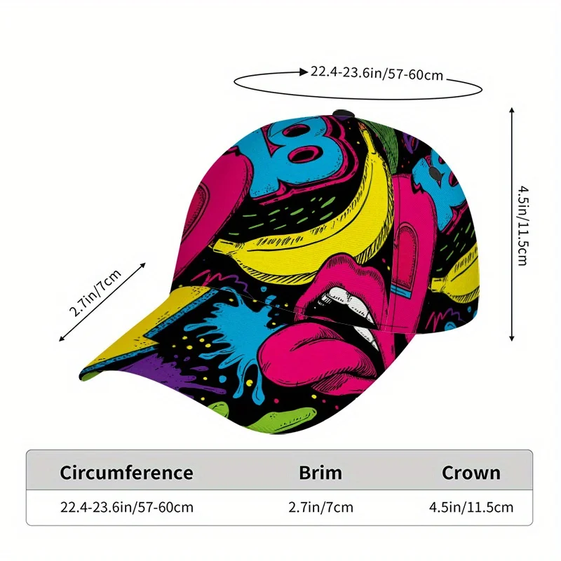 Retro 80S Pop Art Fusion Print Baseball Cap a Full-Body Snapback Hat Featuring a Striking And Colorful Design Perfect
