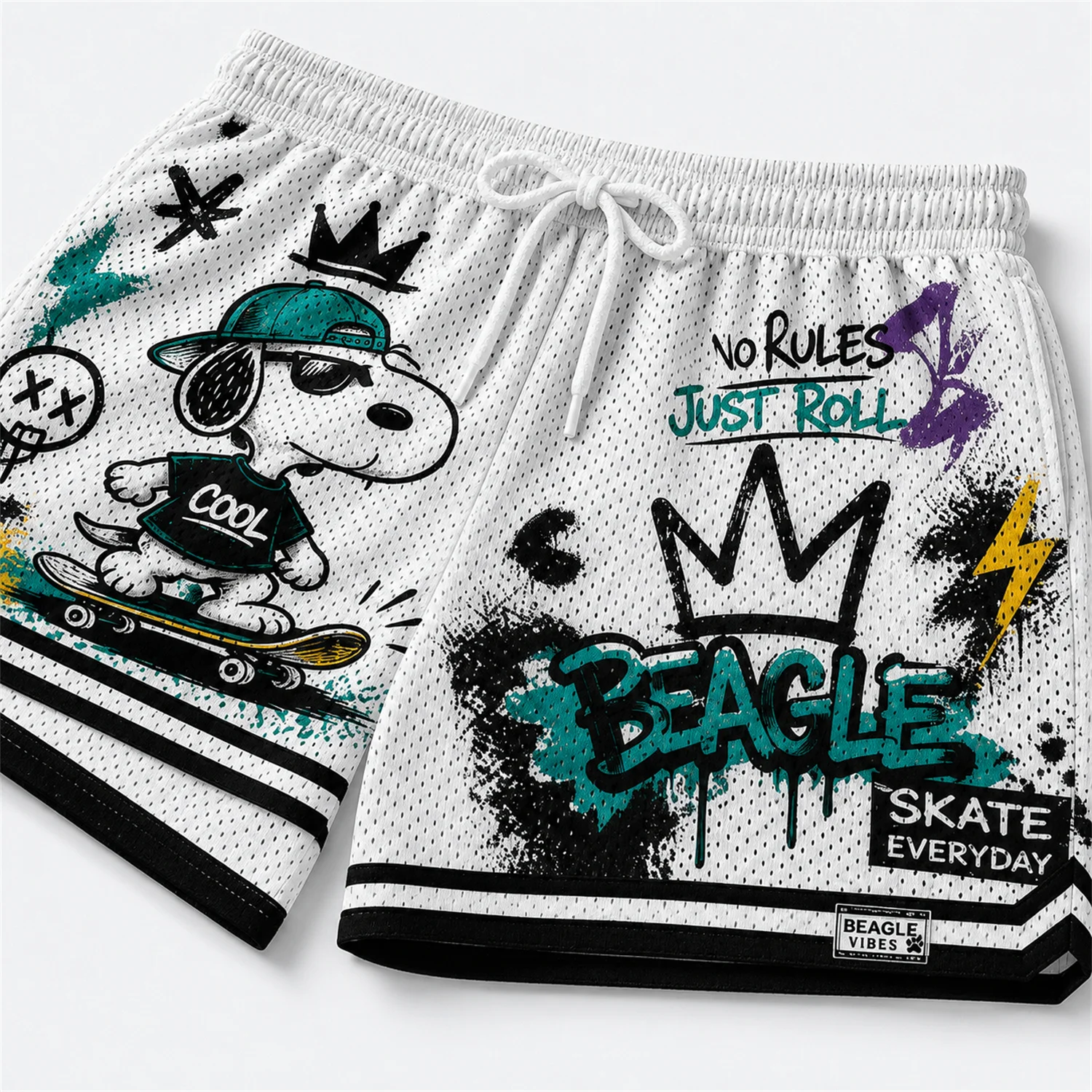 Skate Snoopy Graffiti Mesh T-shirt Shorts Set Kids Quick Dry Breathable Summer 2 Piece Casual Sports Outfit - view 4