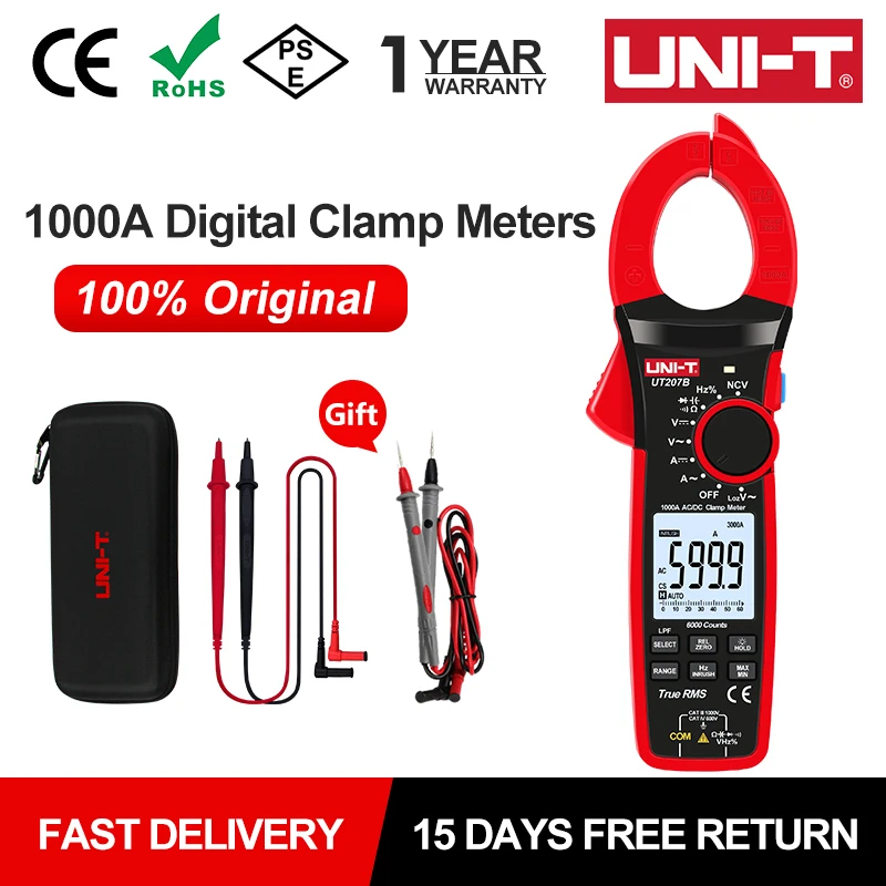 UNI T Professional Digital Clamp Meter AC DC Voltmeter Pliers Ammeter UT207B UT208B Amperimetric Clamp ACV True RMS  Backlight