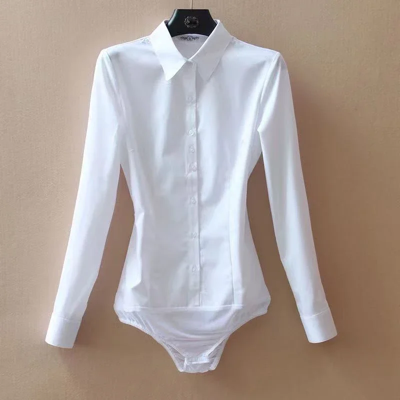 Elegant Female Shirts Office Lady Bodysuit White Women Blouses Long Sleeve Bodysuits Spring Summer Fashion Women Tops Jumpsuit