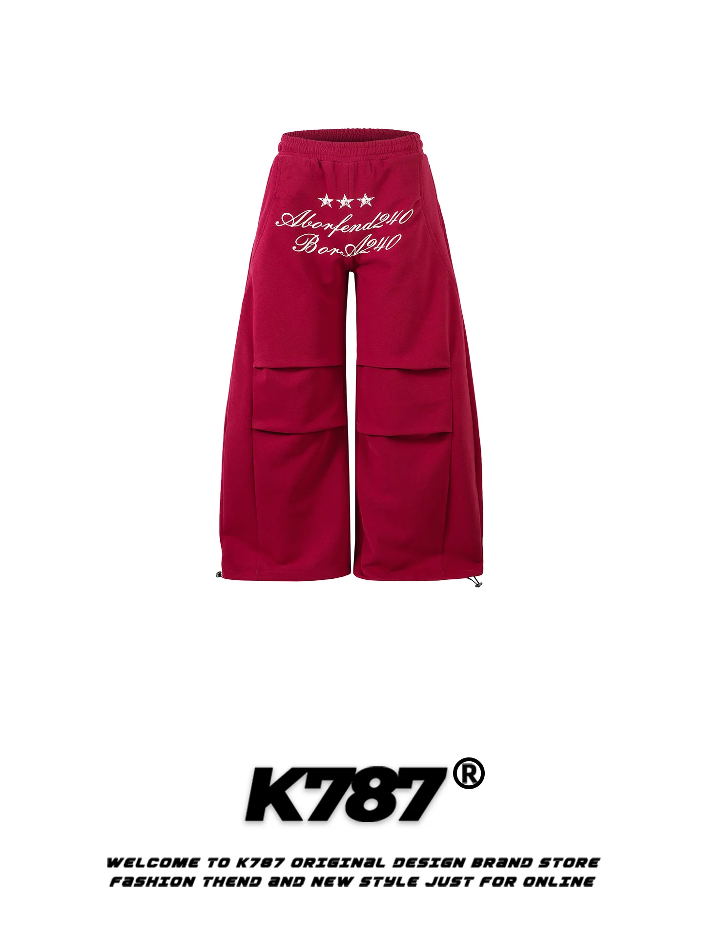 

K787 American Retro Letter Print Pleated Knife Pants Loose Wide Leg Long Trousers for Men Casual Street Dance Sports