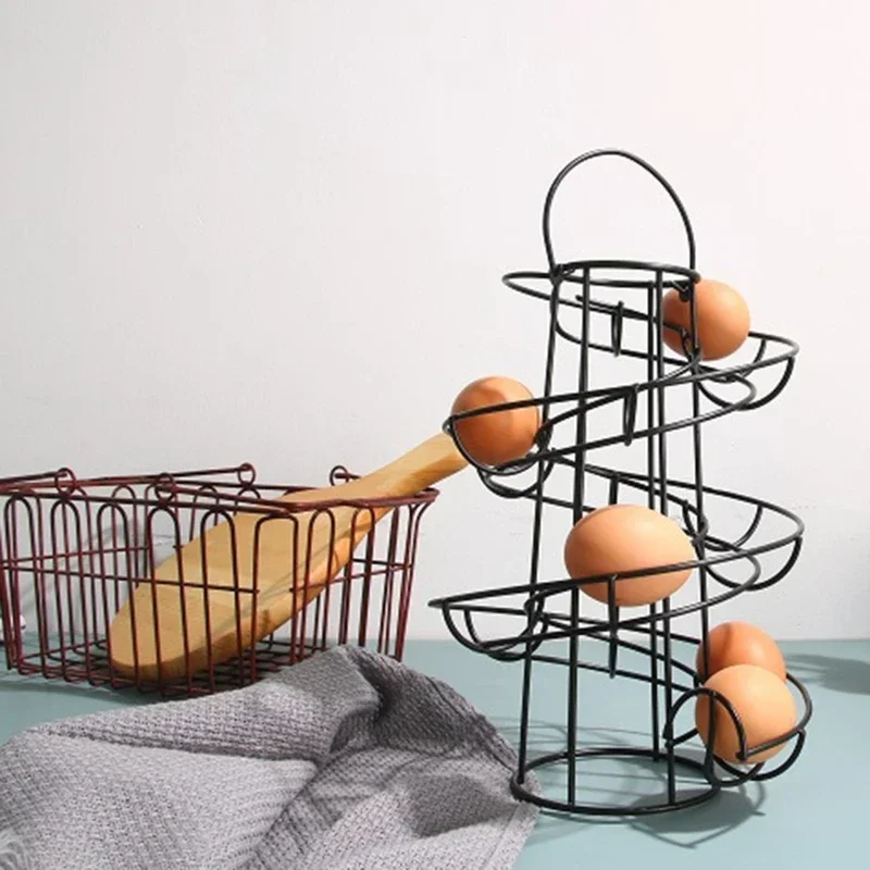 

Modern Egg Shelter Rack 24 Eggs Metal Kitchen Countertop Egg Organiser Shelf Home Kitchen Supplies Spiral Storage Roller Rack