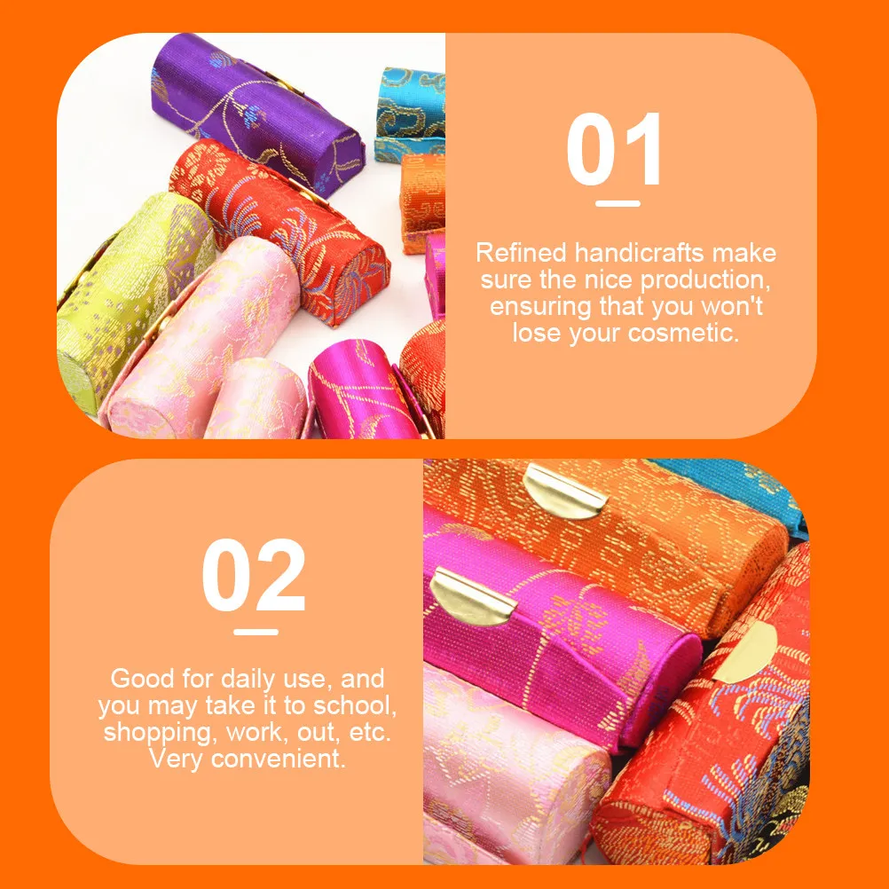 

12Pcs Lipstick Box Jewelry Storage Case Vintage Embroidered Portable Organizer with Mirror for Women Gift Travel