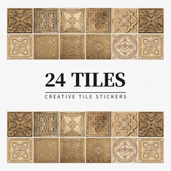 24Pcs European retro style Art Tile Wall Stickers With Self Adhesive Removable Bathroom Kitchen Waterproof Pvc Decal Wallpaper