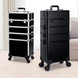 4 in 1 Aluminum Rolling Makeup Case On Wheels Cosmetic Storage Organizer Travel Train Case Divider With Labor-Saving Wheel