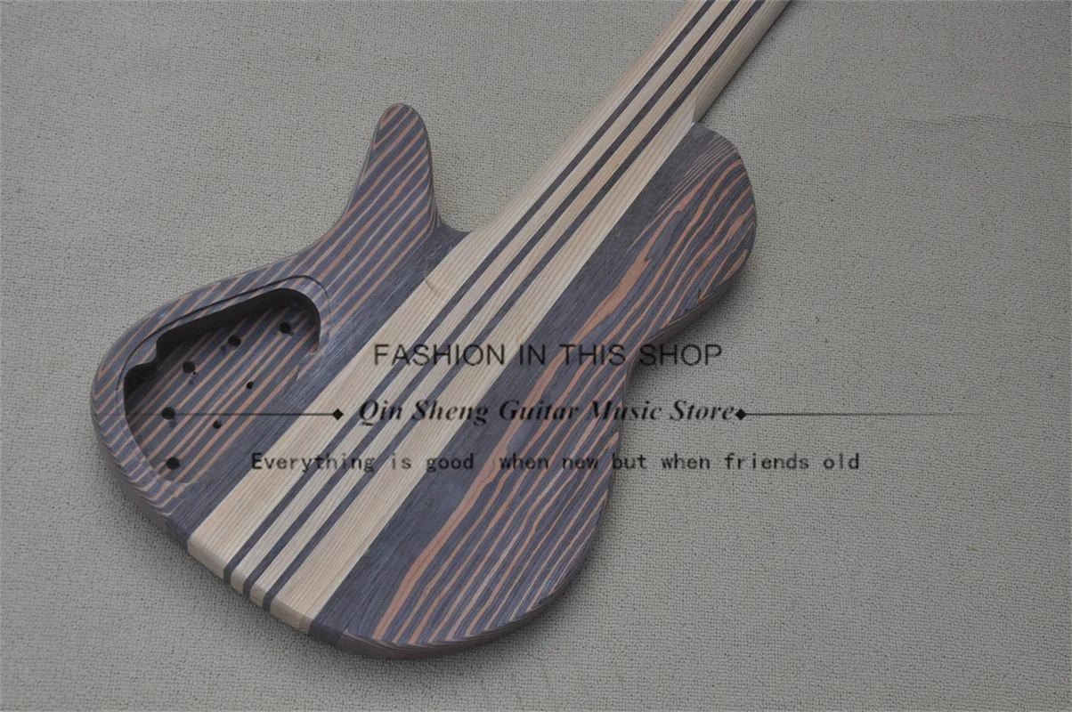 6-string bass guitar 7-piece wood neck through zebra wood body Semi-finished bass No paint No hardware