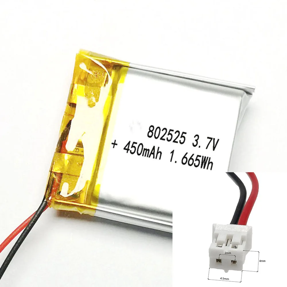 

Rechargeable 3.7V 450Mah 802525 Lithium Polymer Ion Battery For CHARGING TREASURE POWER SMART WATCH MP4 DVD MP3 GPS