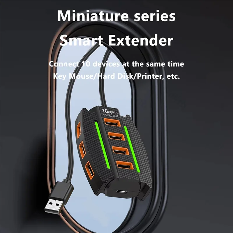 

GO-1.2 M USB Hub 10 Port USB 2.0 Splitter Card Reader USB Expander For Laptop PC Keyboard Mouse Hard Disk Flash Drive