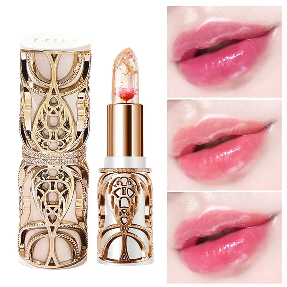 1PC 2024 New Jelly Flower Lipstick Clear Temperature Color Changing Lip Gloss Moisturising Lipstick With Flower Inside