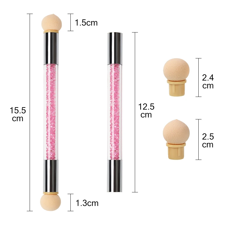 1PC Rhinestone Handle + 6PCS Sponge Head Nails Art Brushes Gradient Shading Pen Dotting Brush Painting Manicure Accessories Tool