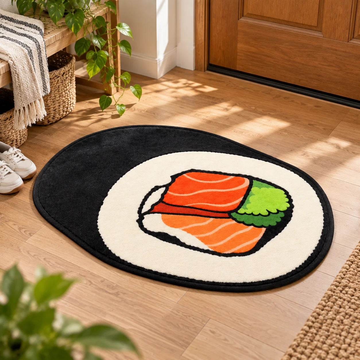 Sushi Roll Shaped Area Rug Soft Plush Salmon Nori Japanese Food Floor Mat for Kitchen Dining Room Entryway Bedroom Home Decor